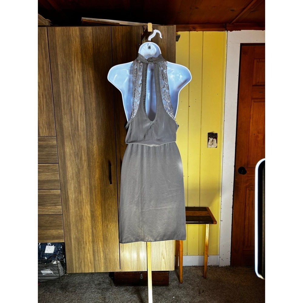 306. GLAM Halter Neck Lace Back Mini Dress Sleeveless Open Back Cocktail Size L - Picture 3 of 5